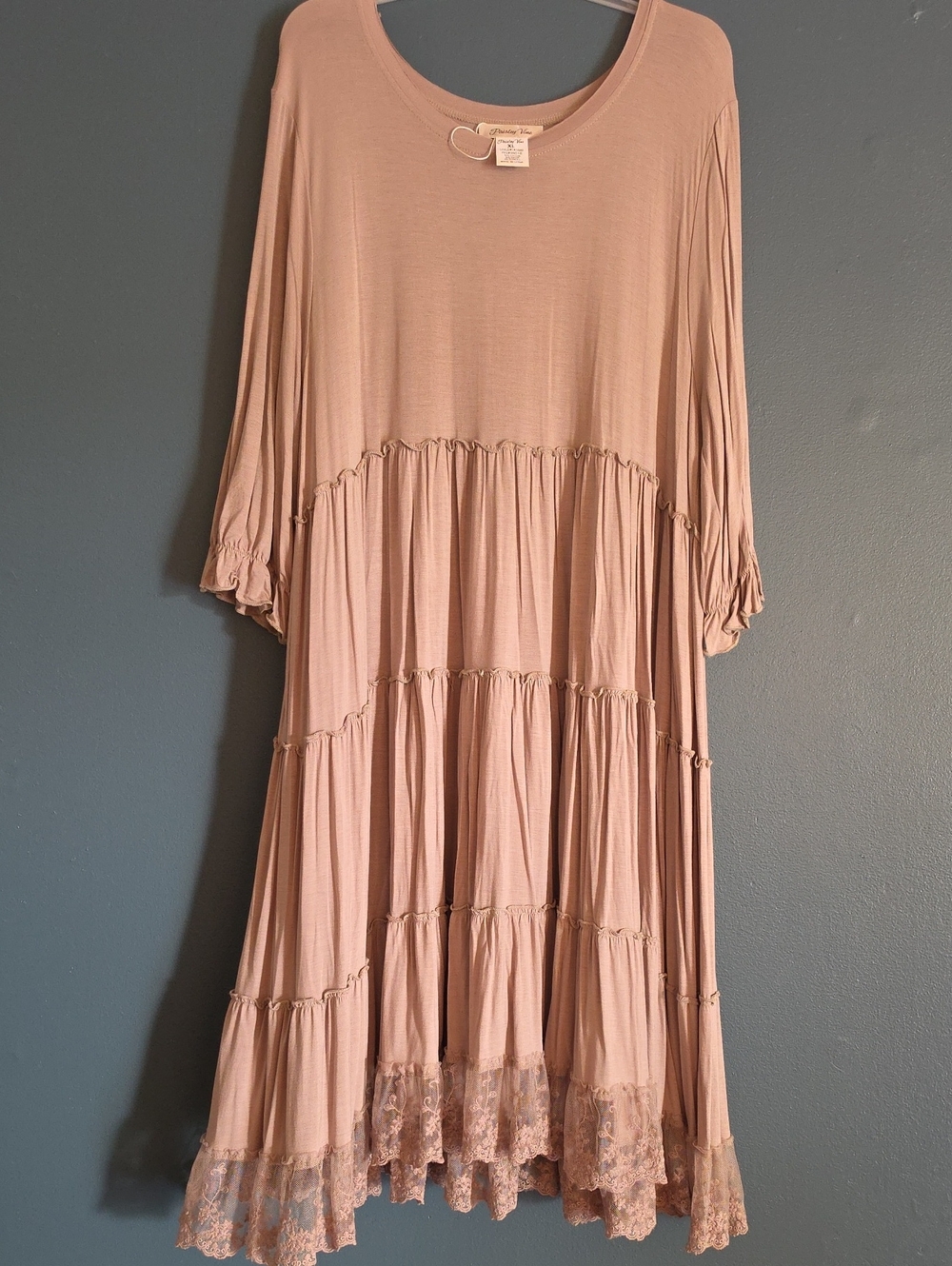Soft TanTiered Lace-Hem Midi Dress